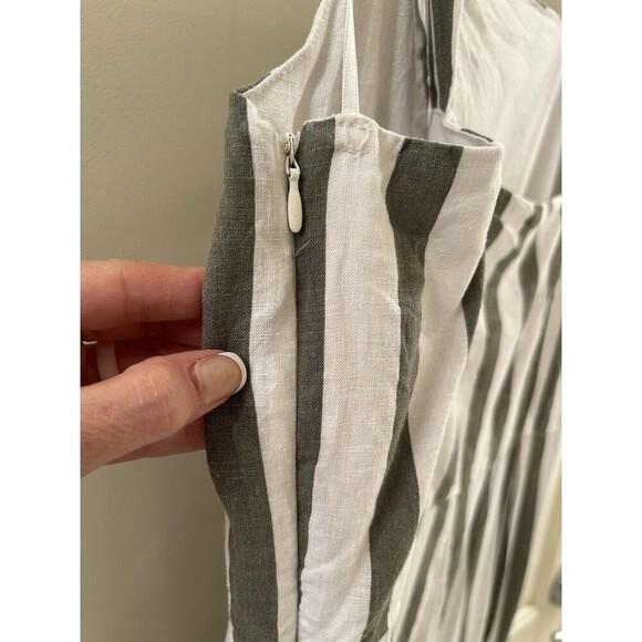 C & C CALIFORNIA Green White Striped Linen Jumpsuit with Front Buttons Medium - Picture 5 of 7